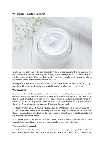 Why is Lanolin so good for moisturizing- Rolex Lanolin