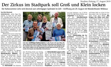 Vorbericht in der Nordsee-Zeitung vom 17. August 2019