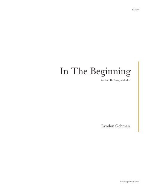 In The Beginning - Perusal Score - Lyndon Gehman