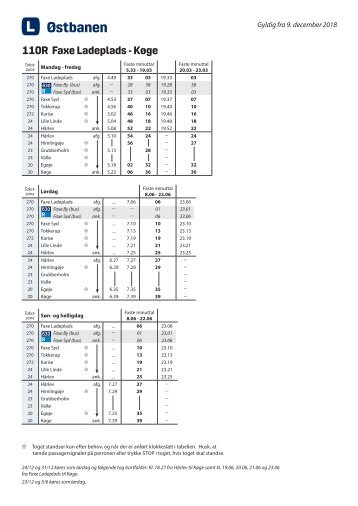 Østbanen 110R/210R | Køge - Hårlev - Faxe Ladeplads/Rødvig | Gyldig 9 December 2018 | Lokaltog