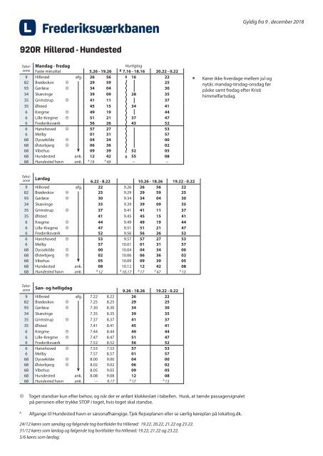 Frederiksværkbanen 920R | Hillerød - Hundested | Gyldig 9 December 2018 | Lokaltog