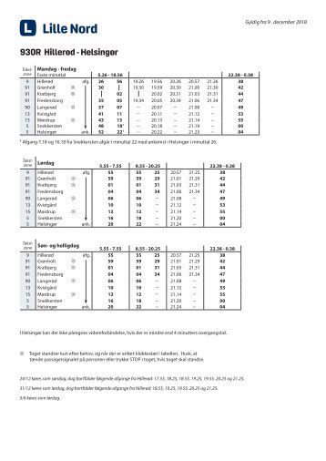 Lille Nord 930R | Hillerød - Helsingør | Gyldig 9 December 2018 | Lokaltog