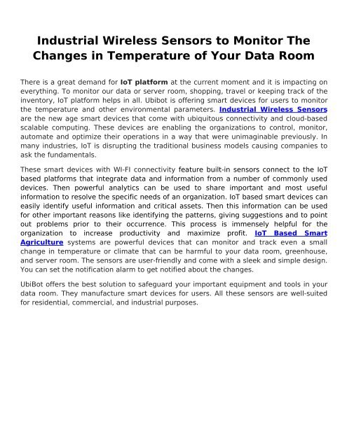 Industrial Wireless Sensor For Monitoring Your Room Temperature