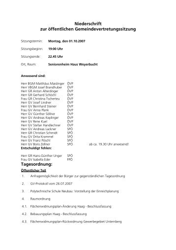 Niederschrift zur öffentlichen Gemeindevertretungssitzung ... - Mattsee