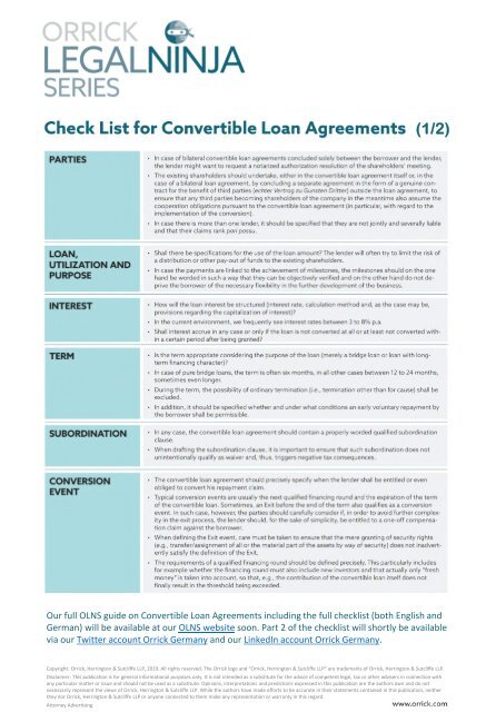 Checklist Convertible Loan Agreements Part 1 Of 2