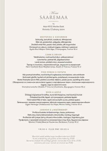 Menu SAAREMAA 12.09.19 - 09.01.2020