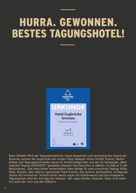 Hotel Zugbrücke Tagungen 2020