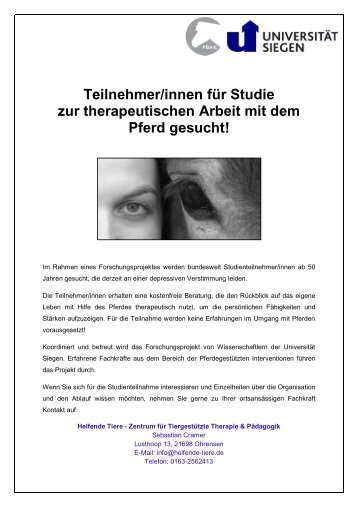 Teilnehmer/innen für Studie zur therapeutischen Arbeit mit dem Pferd gesucht!