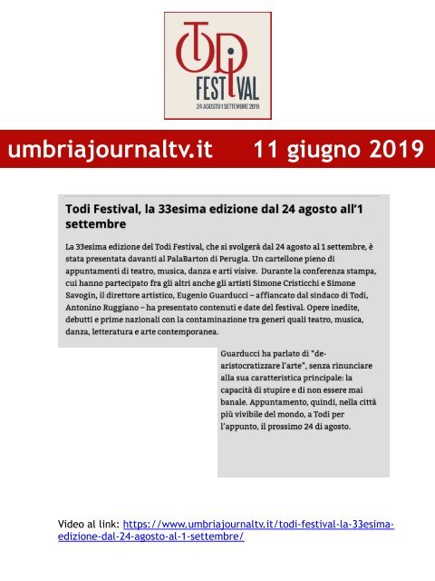 Rassegna Stampa Todi Festival 2019