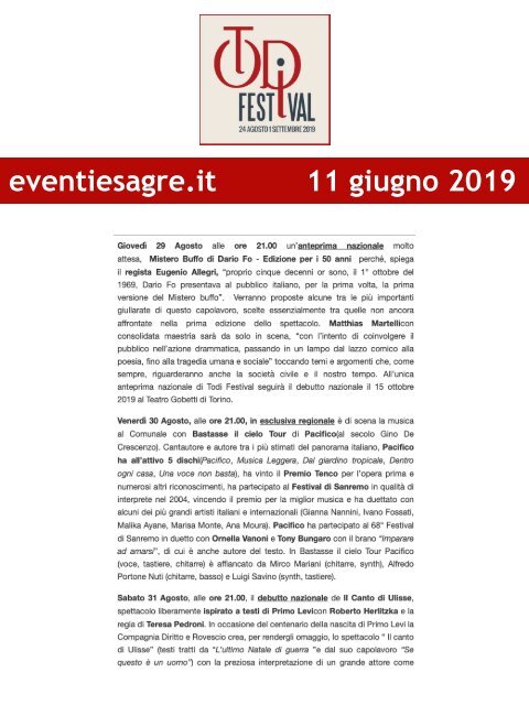 Rassegna Stampa Todi Festival 2019