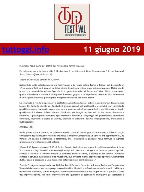 Rassegna Stampa Todi Festival 2019