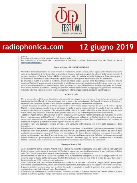 Rassegna Stampa Todi Festival 2019