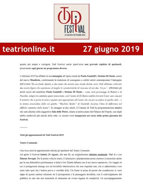 Rassegna Stampa Todi Festival 2019