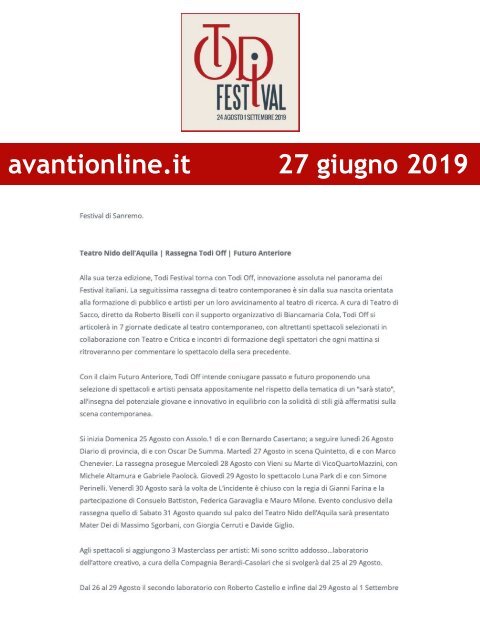 Rassegna Stampa Todi Festival 2019