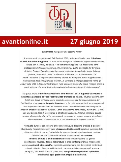 Rassegna Stampa Todi Festival 2019