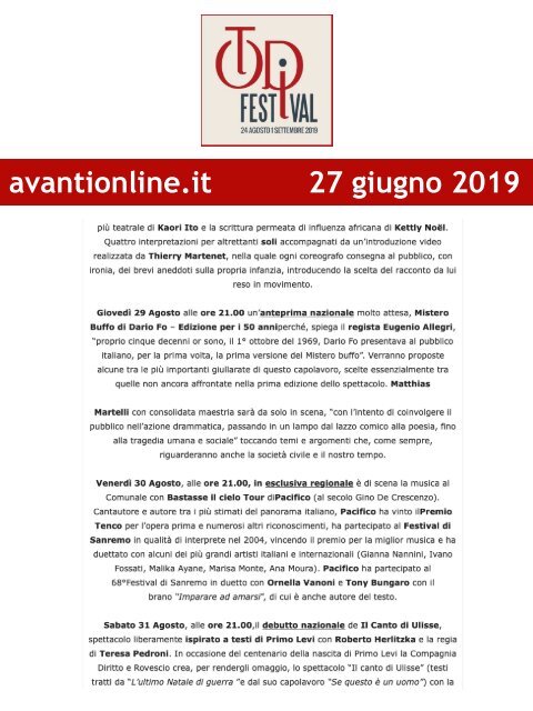 Rassegna Stampa Todi Festival 2019