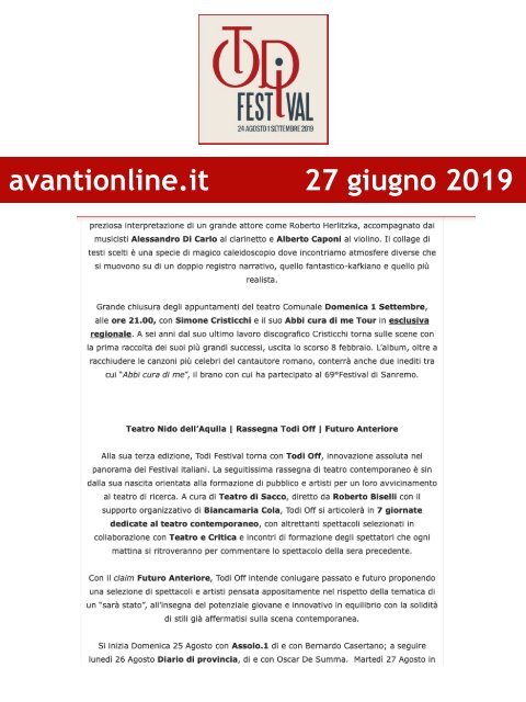 Rassegna Stampa Todi Festival 2019