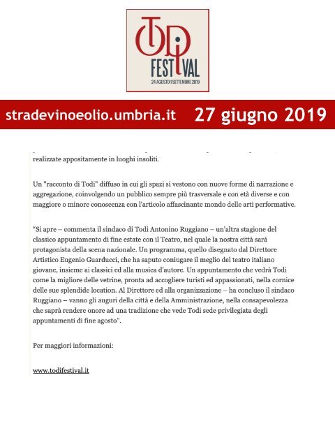 Rassegna Stampa Todi Festival 2019