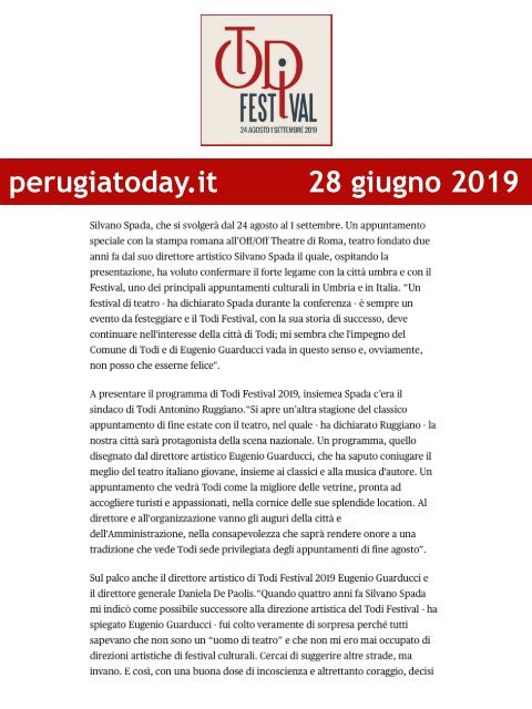 Rassegna Stampa Todi Festival 2019