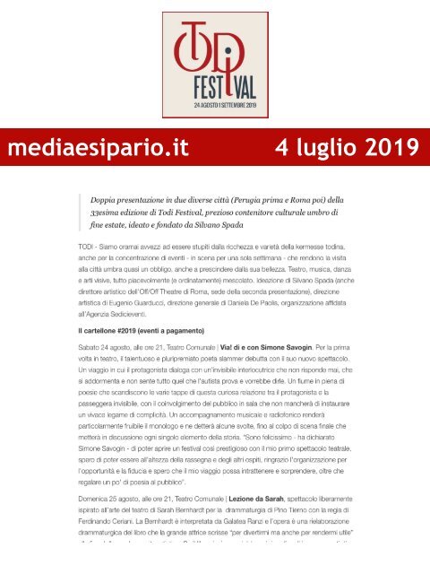 Rassegna Stampa Todi Festival 2019