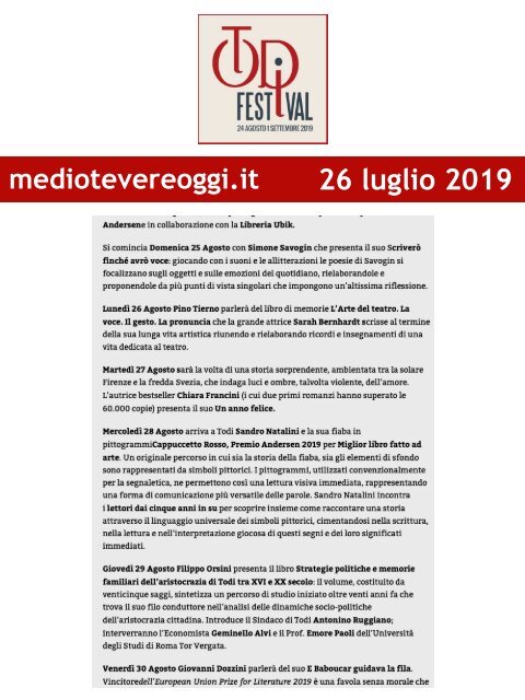 Rassegna Stampa Todi Festival 2019