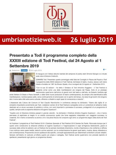 Rassegna Stampa Todi Festival 2019