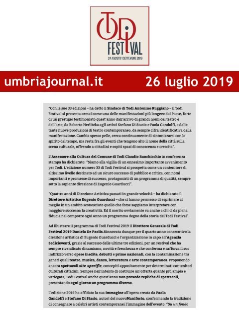 Rassegna Stampa Todi Festival 2019