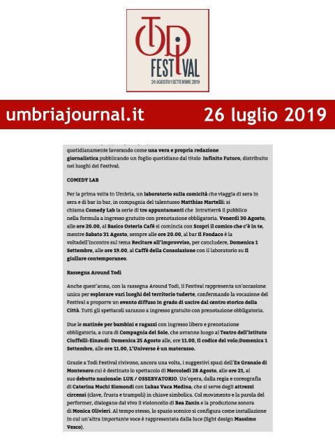 Rassegna Stampa Todi Festival 2019