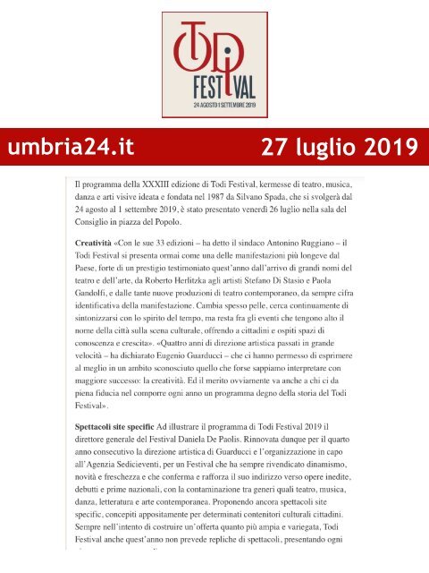 Rassegna Stampa Todi Festival 2019