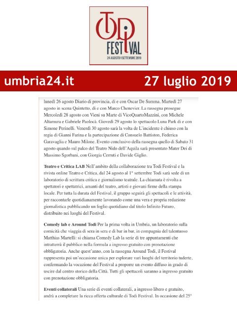 Rassegna Stampa Todi Festival 2019