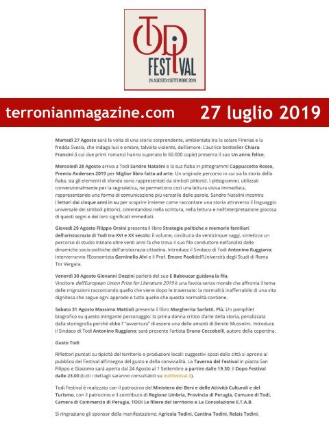 Rassegna Stampa Todi Festival 2019