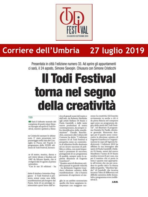 Rassegna Stampa Todi Festival 2019