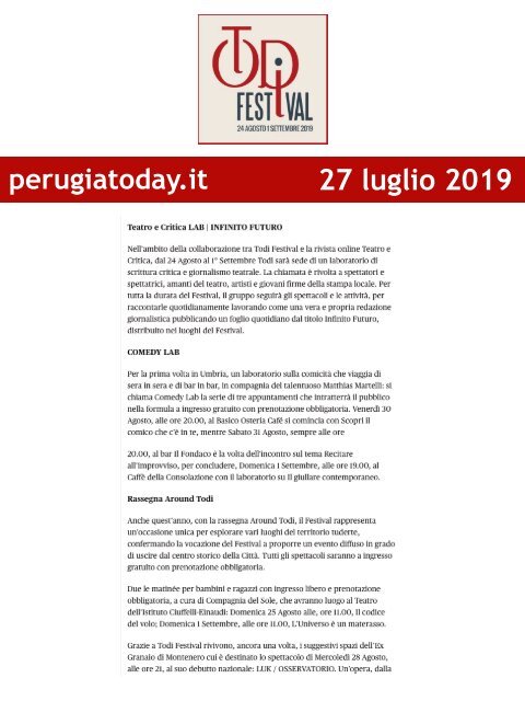 Rassegna Stampa Todi Festival 2019