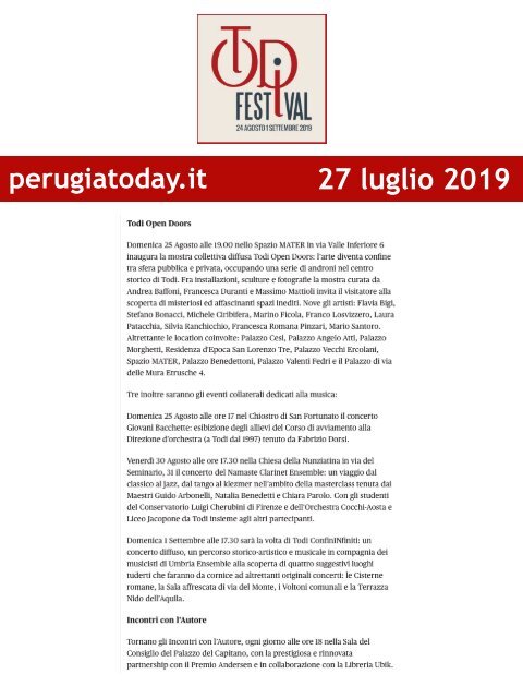 Rassegna Stampa Todi Festival 2019