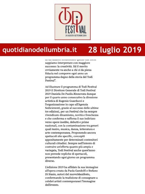 Rassegna Stampa Todi Festival 2019