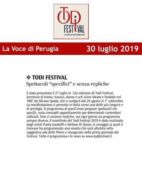 Rassegna Stampa Todi Festival 2019