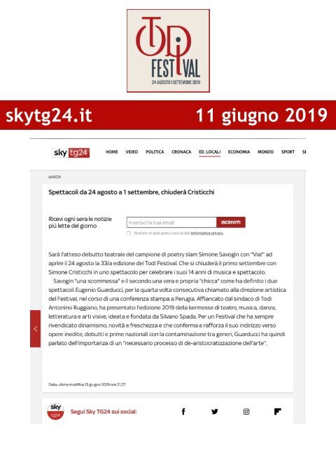 Rassegna Stampa Todi Festival 2019