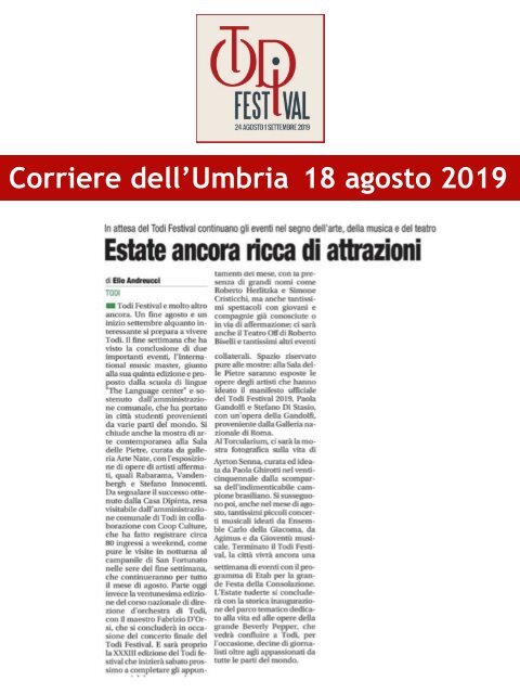 Rassegna Stampa Todi Festival 2019