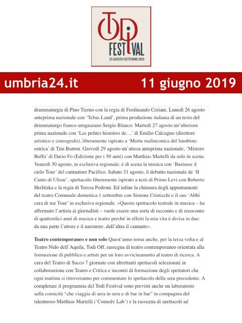 Rassegna Stampa Todi Festival 2019