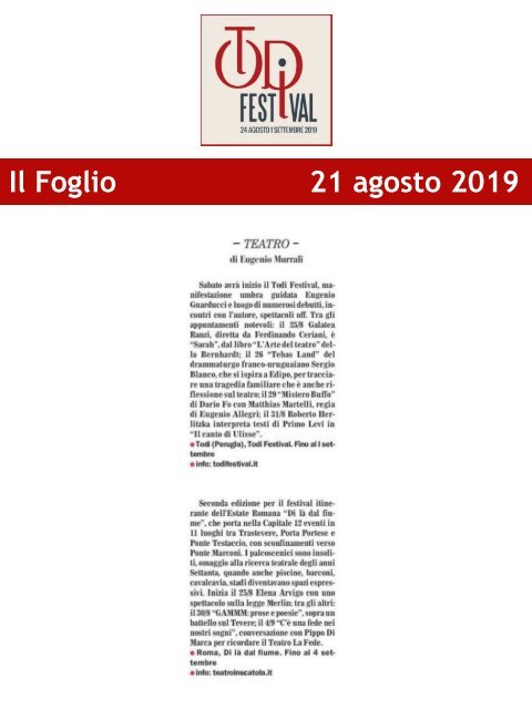 Rassegna Stampa Todi Festival 2019