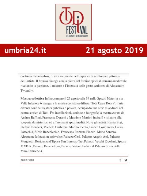 Rassegna Stampa Todi Festival 2019