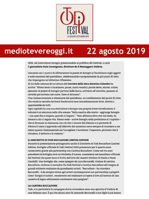 Rassegna Stampa Todi Festival 2019