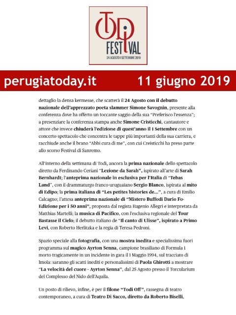 Rassegna Stampa Todi Festival 2019