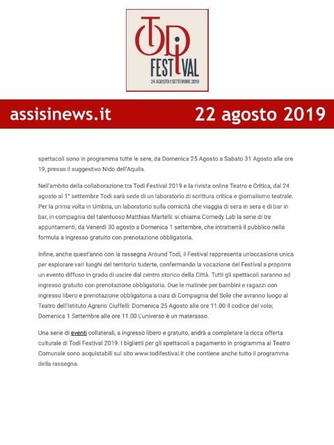 Rassegna Stampa Todi Festival 2019