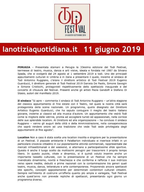 Rassegna Stampa Todi Festival 2019