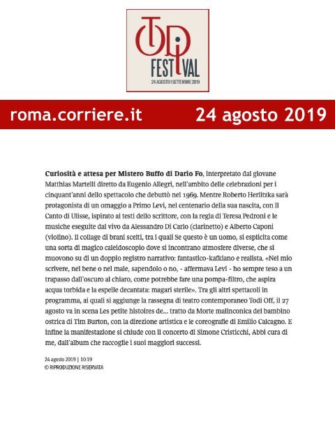 Rassegna Stampa Todi Festival 2019