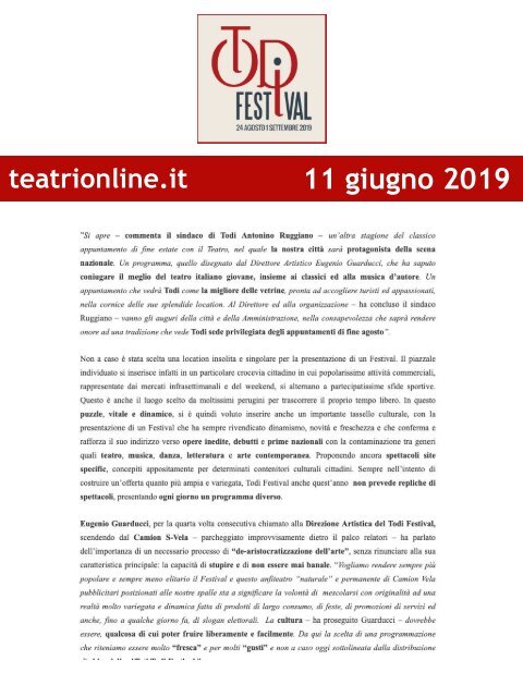 Rassegna Stampa Todi Festival 2019