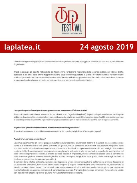 Rassegna Stampa Todi Festival 2019