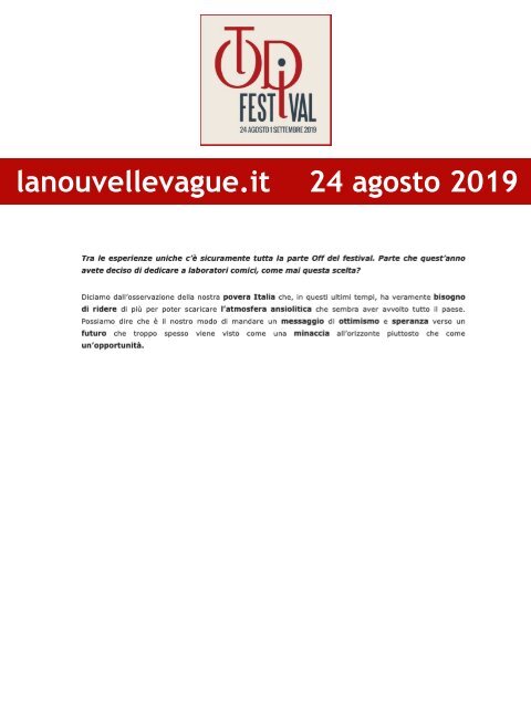 Rassegna Stampa Todi Festival 2019