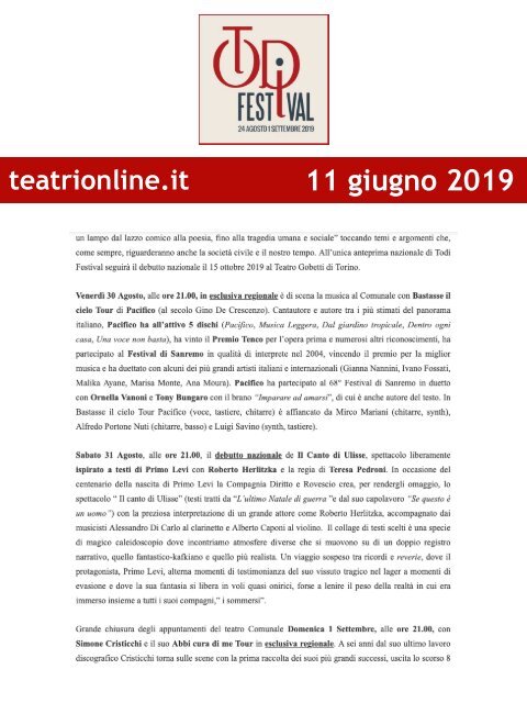 Rassegna Stampa Todi Festival 2019